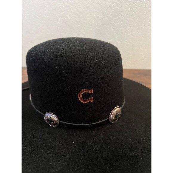Charlie 1 Horse Stage Coach Black Wool Cowboy Hat Silver Concho Band Size 7 1/8 - Picture 3 of 7